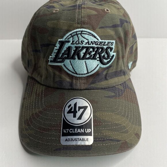 47 Brand Clean Up Los Angeles Lakers Camo Turquoise Adjustable Hat Cap OSFA New - Picture 2 of 6